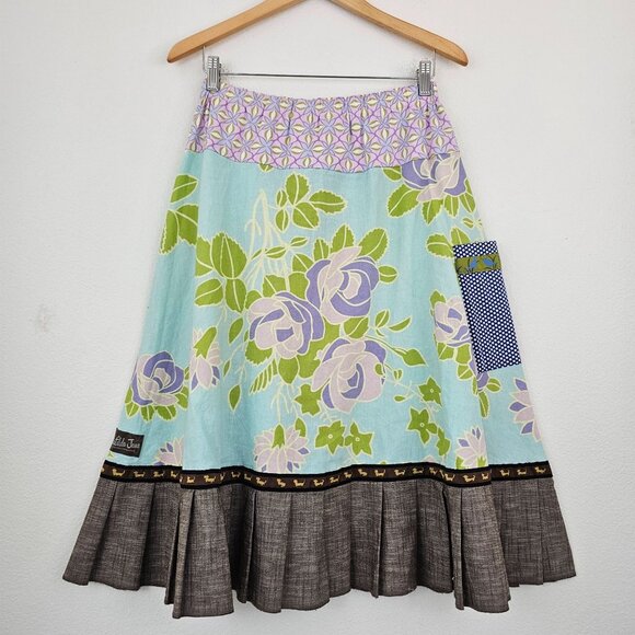 Matilda Jane Womens Sz M Linen Blend Patchwork Floral Print Pleated Hem Skirt - Picture 10 of 13